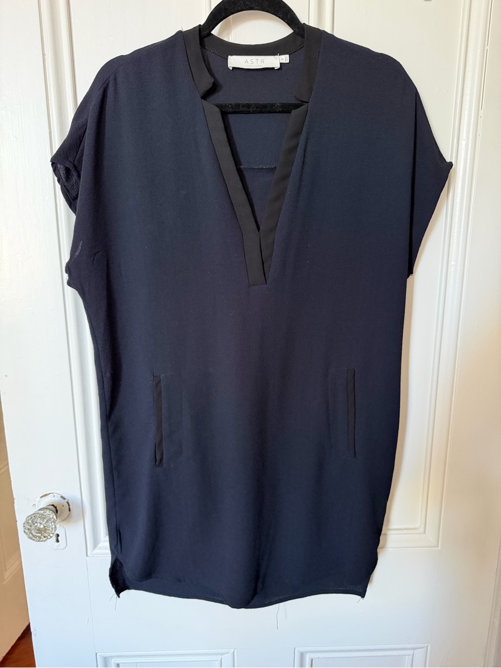 Astr Navy Deep V Short Sleeve Tunic